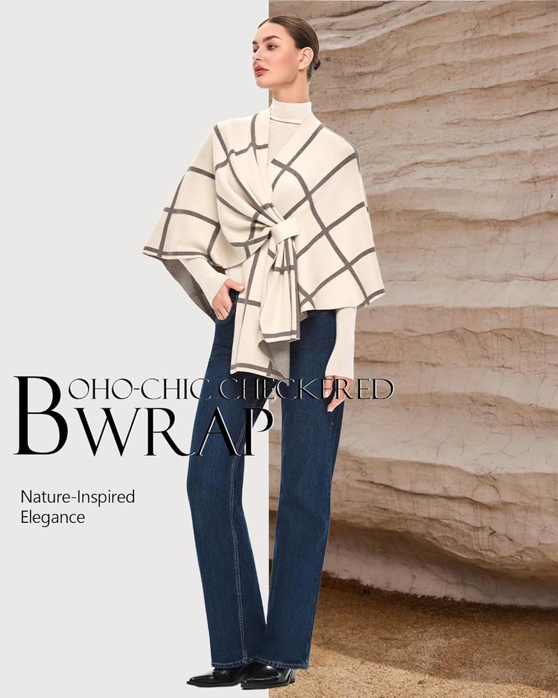 Puli Women's Elegant Shawl Wraps Soft Open Front Poncho Sweater for Spring Fall Winter - Image 2